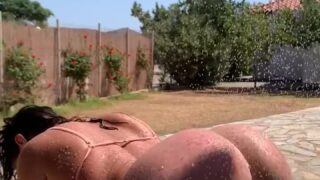 JoannieFit moans while vibrator pulses inside her creamy pussy