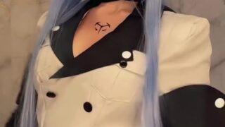 Noemiexlili gets her cat ears pulled while taking deep strokes