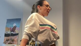 JoannieFit deepthroat gag cum facial leak amateur