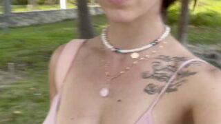 JoannieFit licks cum off her tits after throatfuck session