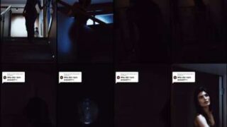 Yaelaris black lingerie striptease on white sheets in morning sunlight